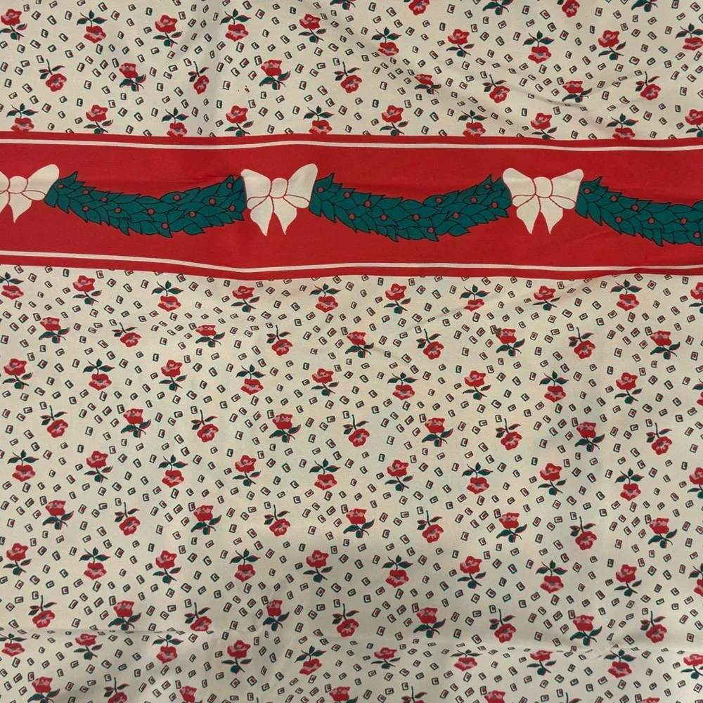 Vintage Christmas Shower Curtain New in Box Coquette Bows Holly Sleigh Made USA